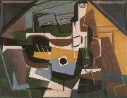 Juan Gris Guitar winebottle and cup oil painting on canvas